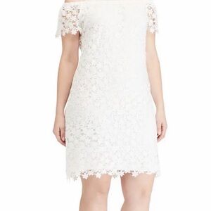 🆕Ralph Lauren White Lace Dress 16W Off Shoulder Bridal Cocktail Summer Party